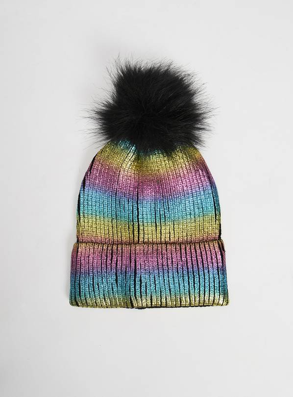 Buy Rainbow Chunky Foil Knit Pom Pom Hat 69 years Accessories Argos